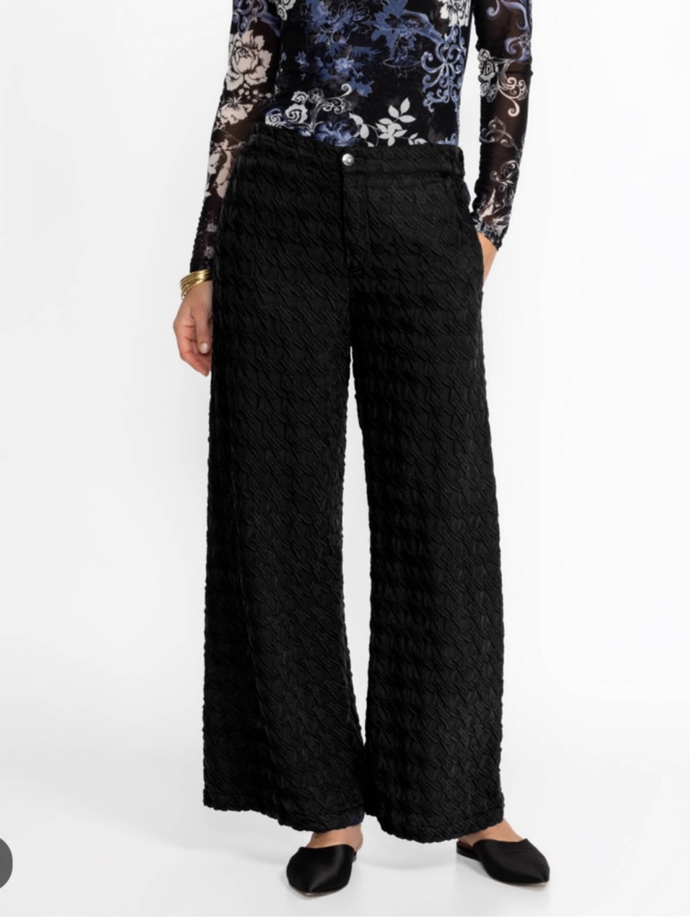 Johnny Was Hiro Houndstooth Wide Leg Pants Black NWT Small - Picture 4 of 10